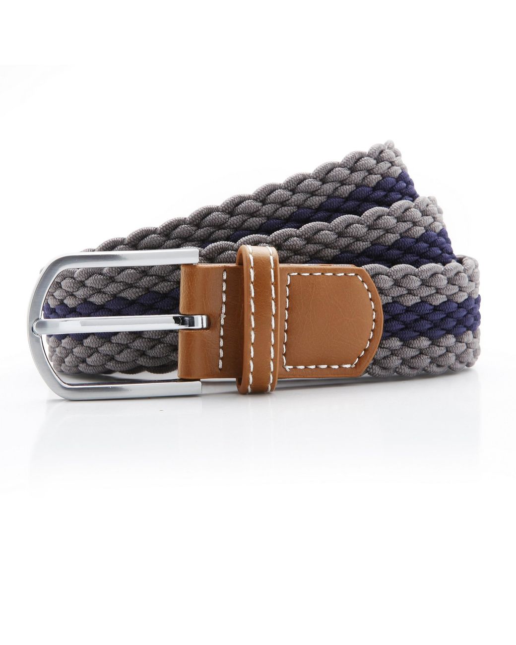 Asquith & Fox Blue Two Colour Stripe Braid Stretch Belt (Slate/ for men
