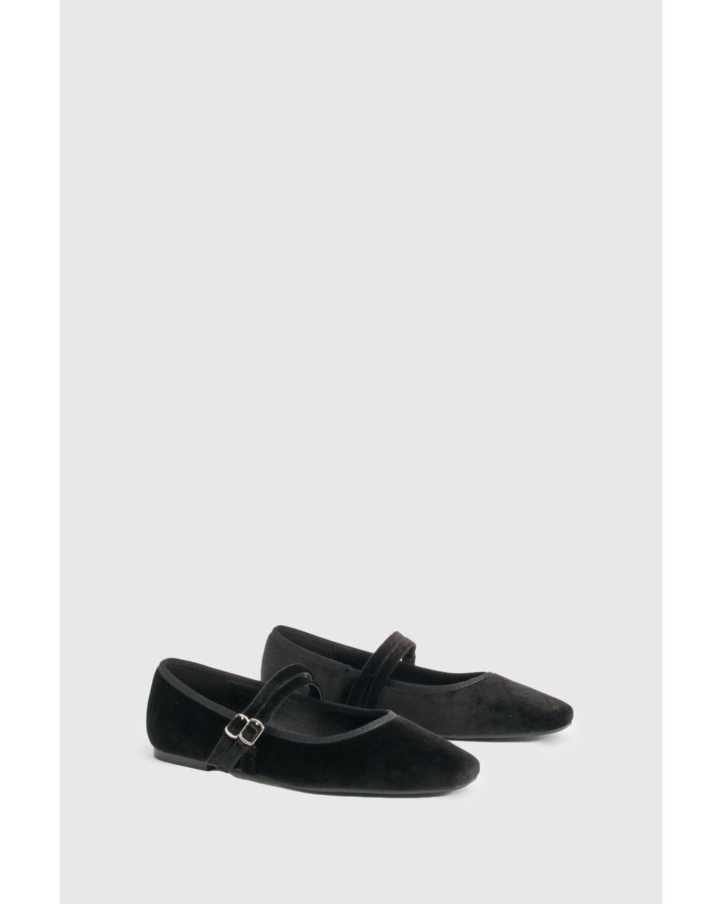 Boohoo Black Wide Fit Double Strap Mary Jane Flats