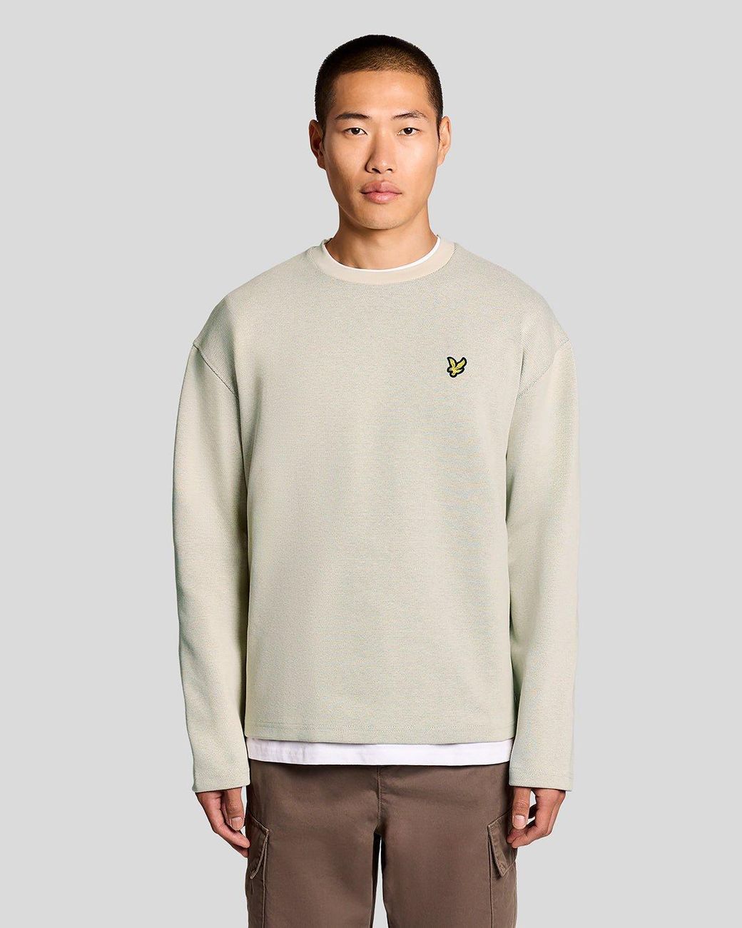 Lyle & Scott Gray Raised Jacquard Crew Neck Sweatshirt for men