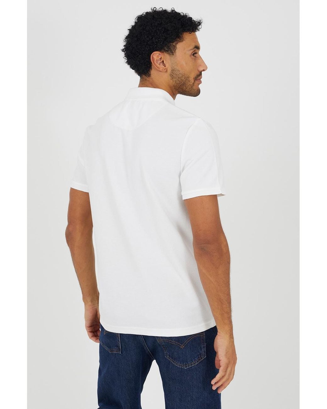 Brave Soul White Textured Short Sleeve Quarter Zip Polo Shirt for men