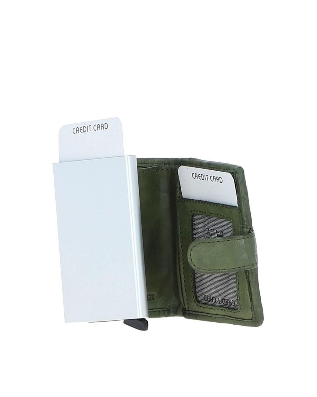 Ashwood Leather Green 'La Perfetto' Metal & Woven Card Wallet Case