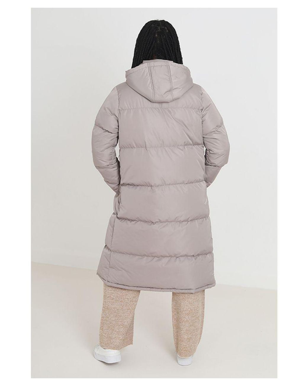 Brave Soul Gray Maxi Length Padded Jacket With Fixed Hood