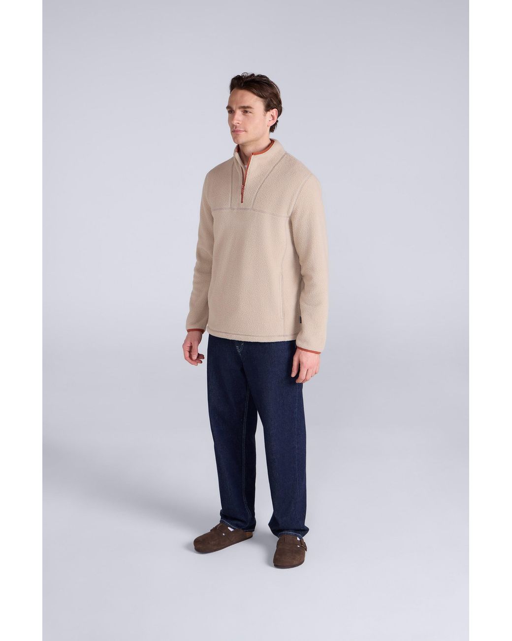 Mountain Warehouse Blue 'Alfie' Borg Fleece Half Zip Warm Cosy Contrast Trim Casual Layering Top for men