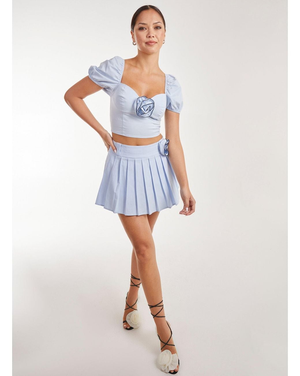 Pink Vanilla Blue Corsage Pleated Mini Skort
