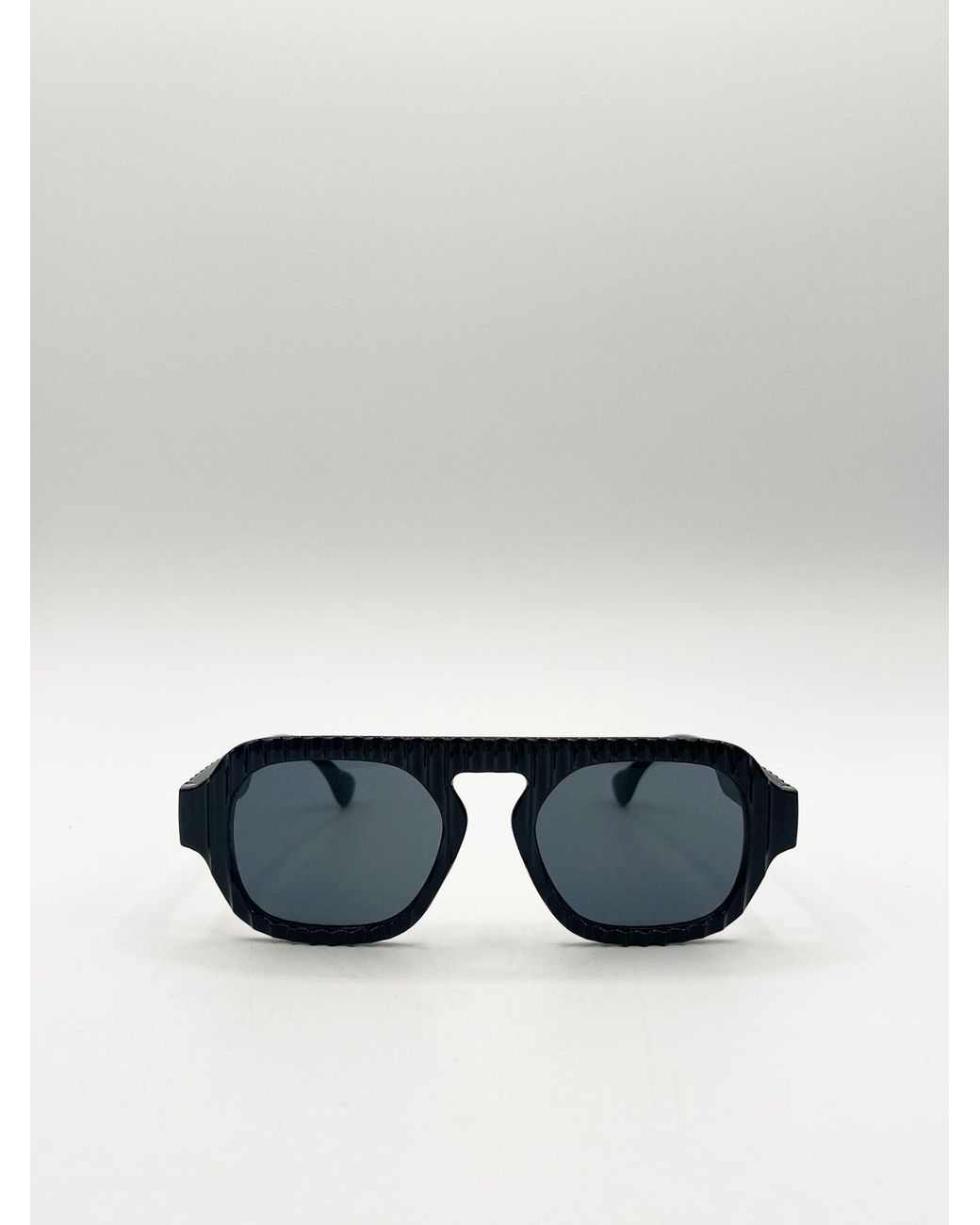 SVNX Blue Retro Ribbed Navigator Sunglasses