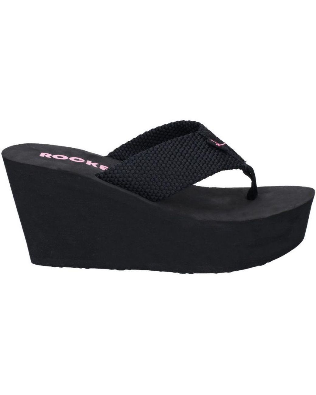 Rocket Dog Black Diver Webbing Slip On Wedge Flip Flops