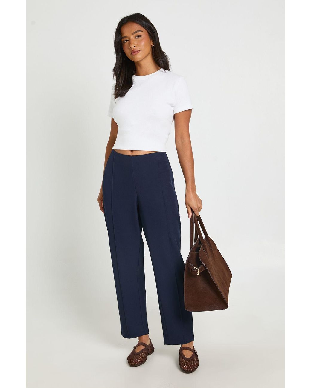 Boohoo Blue Petite Basics Tailored Tapered Trouser