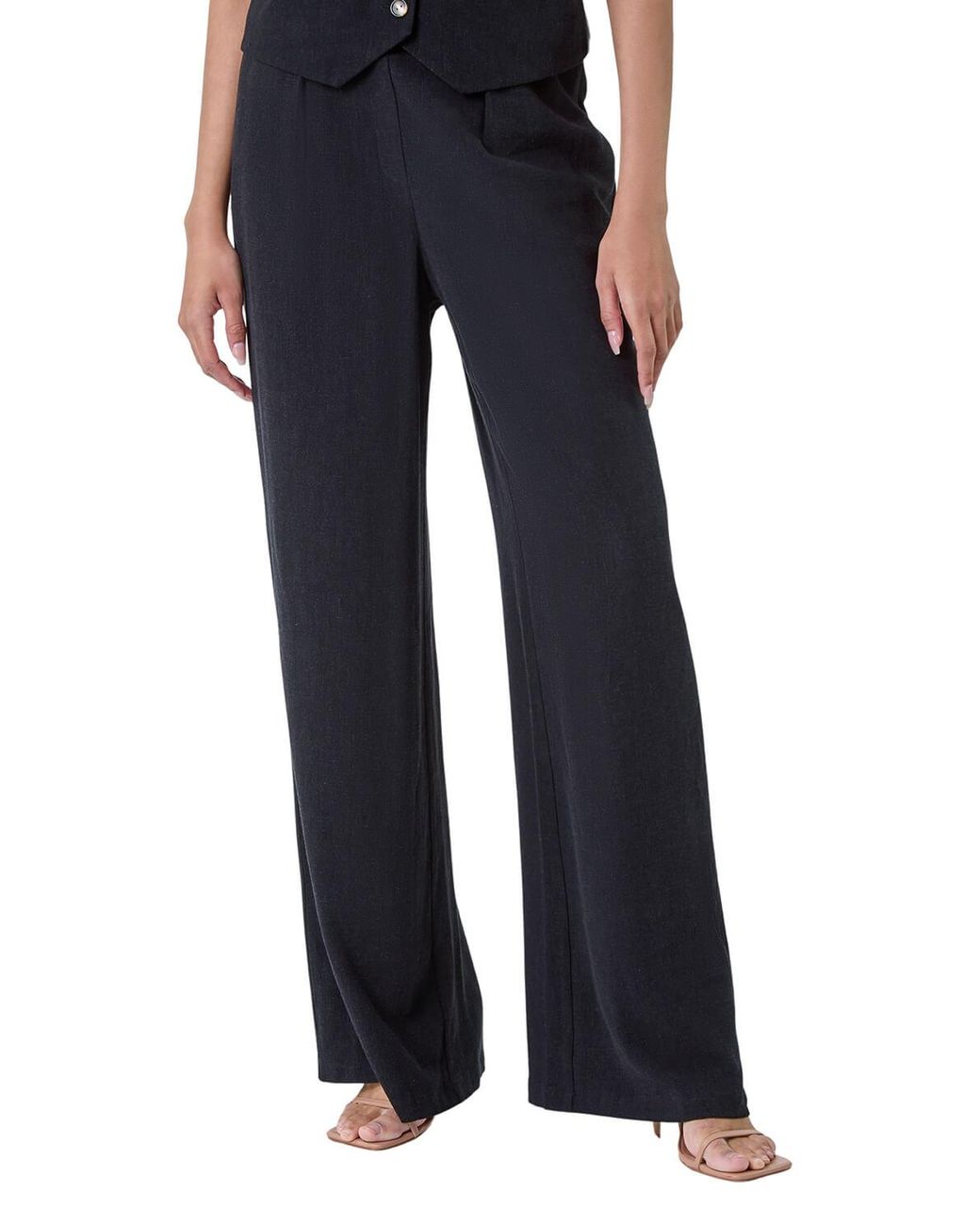 Roman Blue Linen Mix Wide Leg Trousers