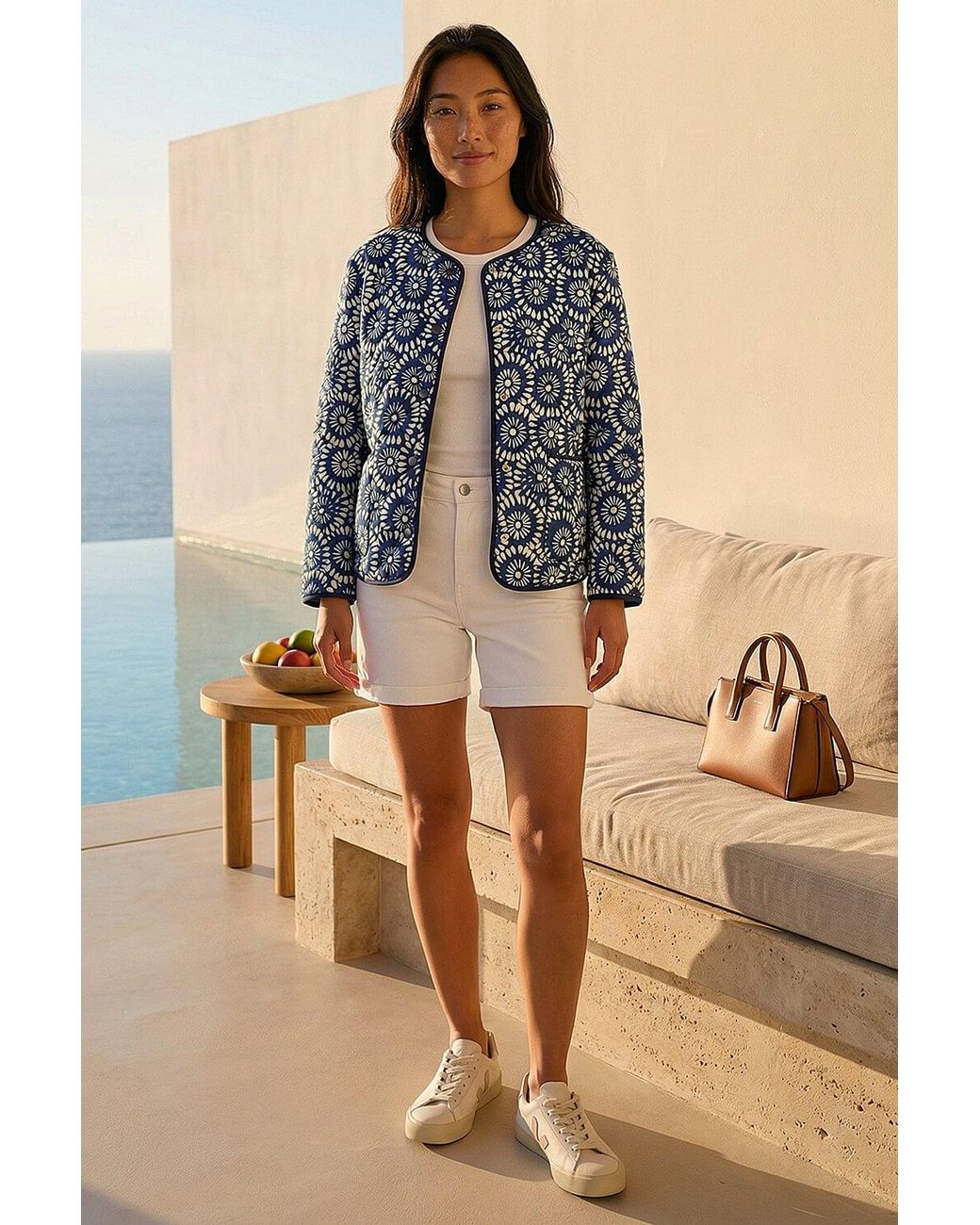 Roman Blue Petite Geo Quilted Puffer Jacket