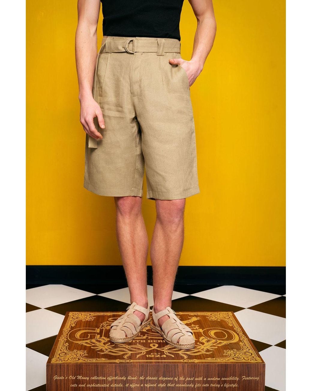 Giesto Yellow High-Waist Linen Blend Tailored Shorts for men