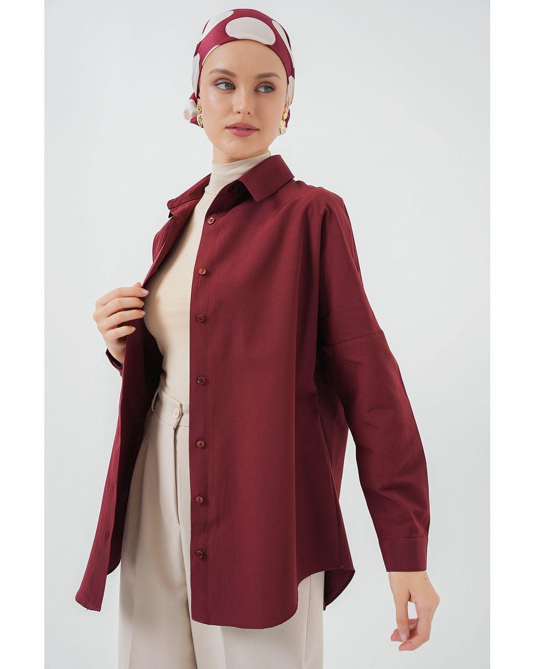 Bigdart Red Relaxed Fit Poplin Shirt With Button Closure