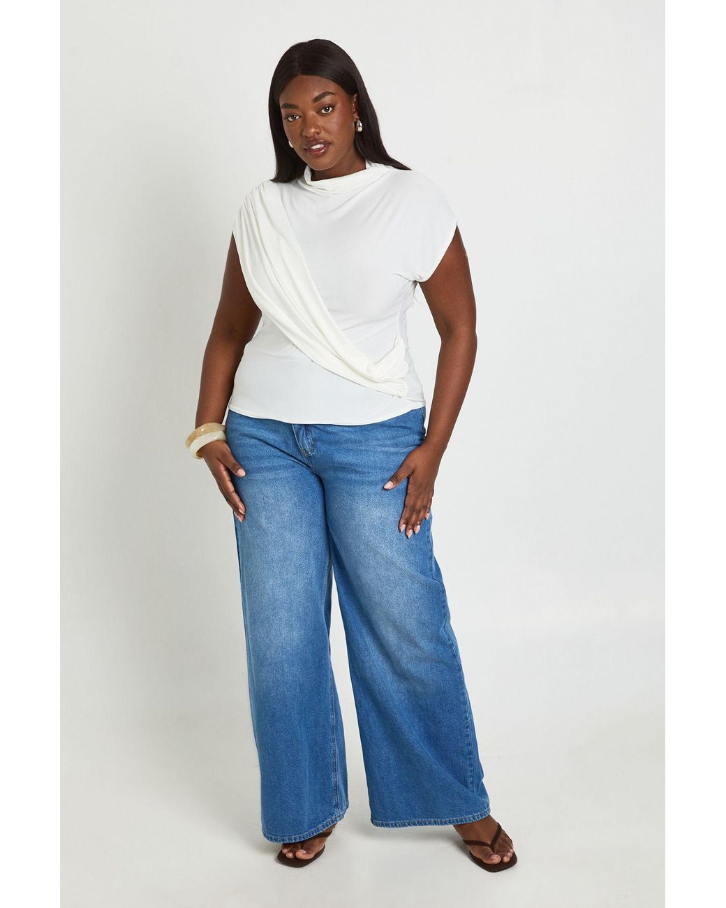 Boohoo Blue Plus Slinky Wrap Detail Short Sleeve Top