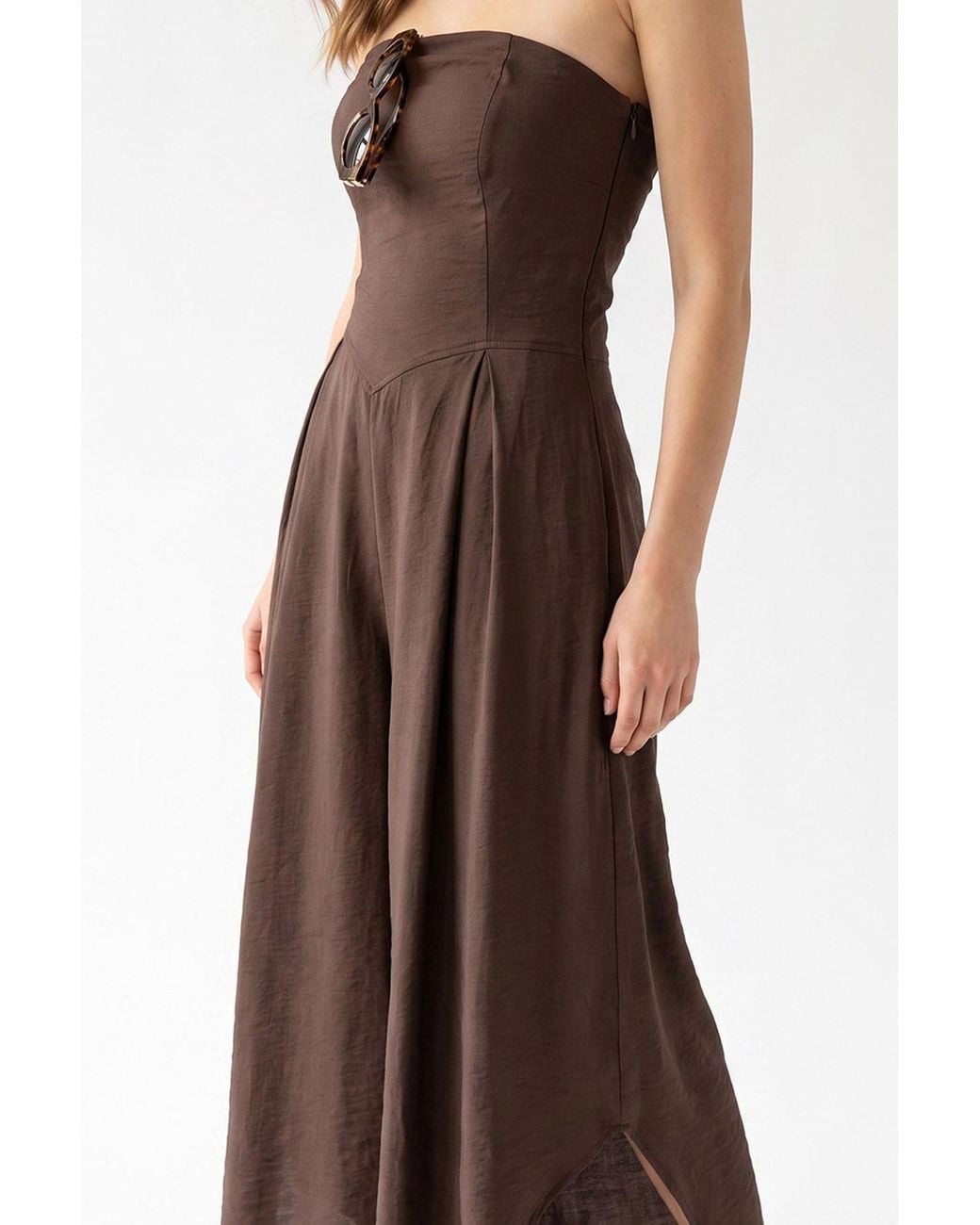 MixRay Brown Strapless Wide-Leg Jumpsuit With Slit