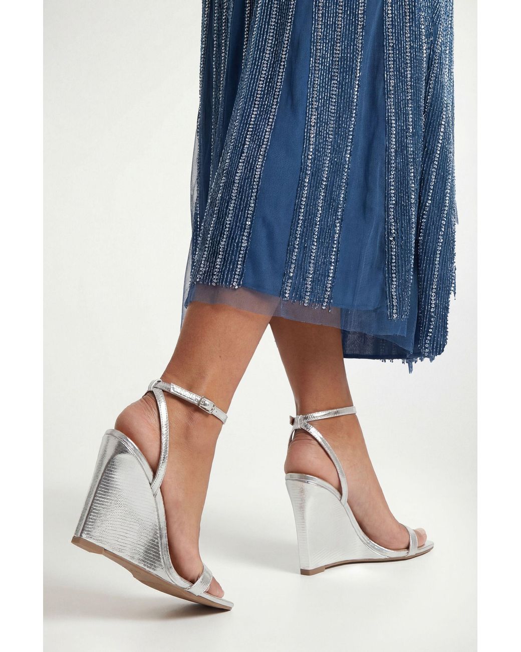 Wallis Blue Redfern Faux Lizard Print Leather High Covered Smart Wedge Sandals