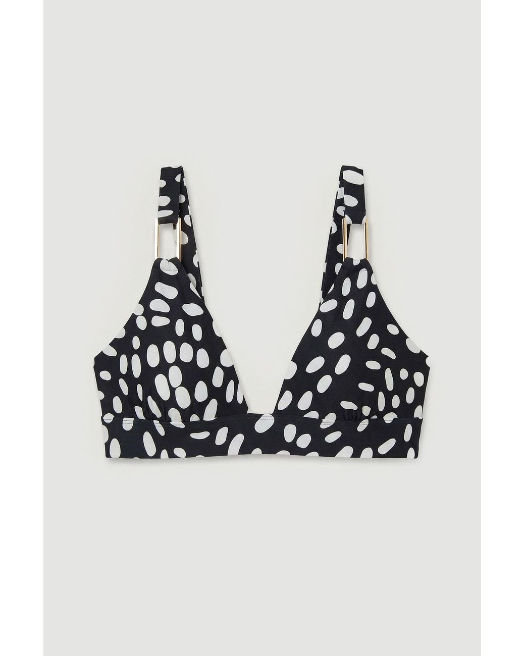 Karen Millen Black Polka Dot Print Plunge Bikini Top