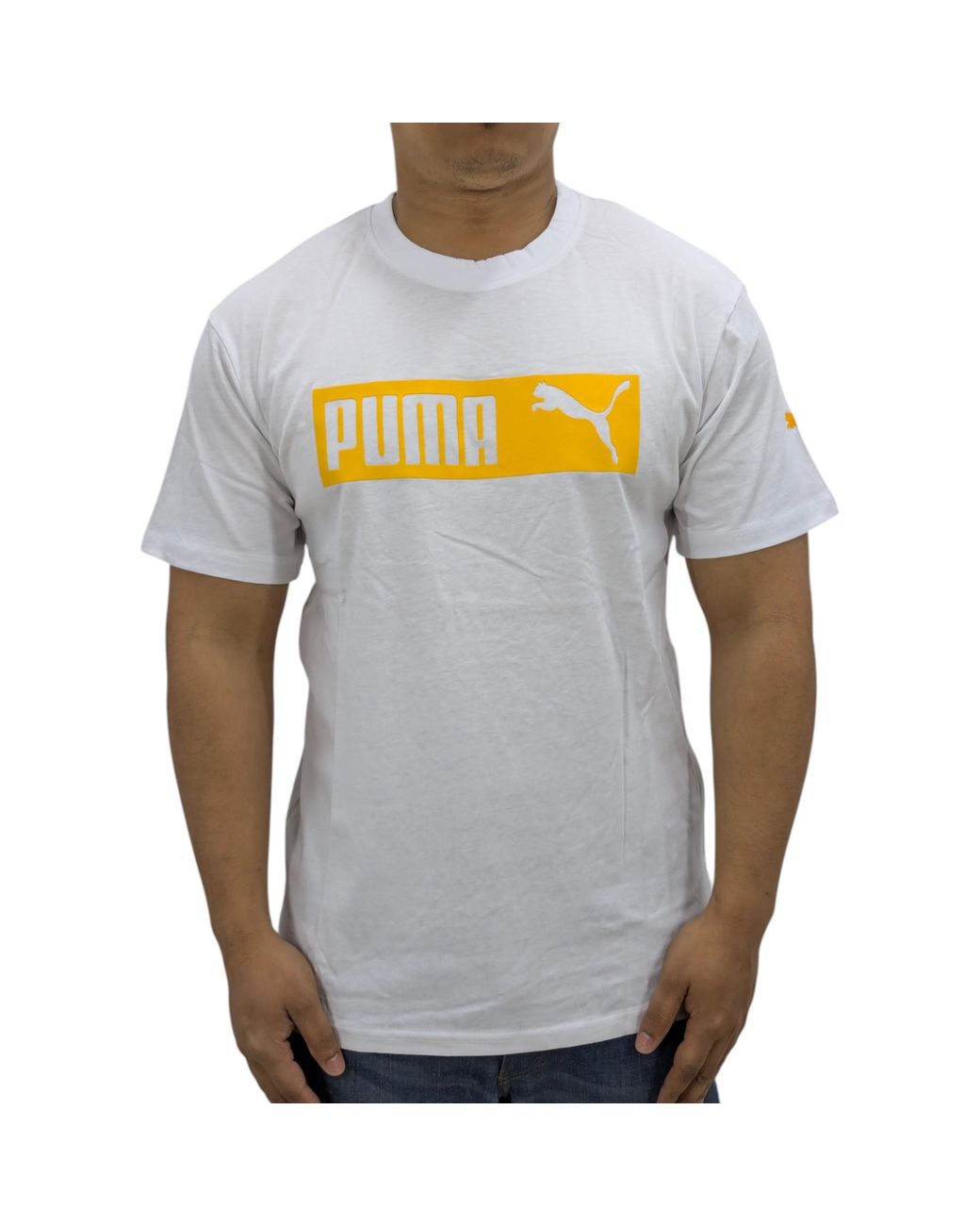 PUMA Gray Essentials Logo T Shirts Crew Neck Pullover Casual Cotton Sports Tee for men
