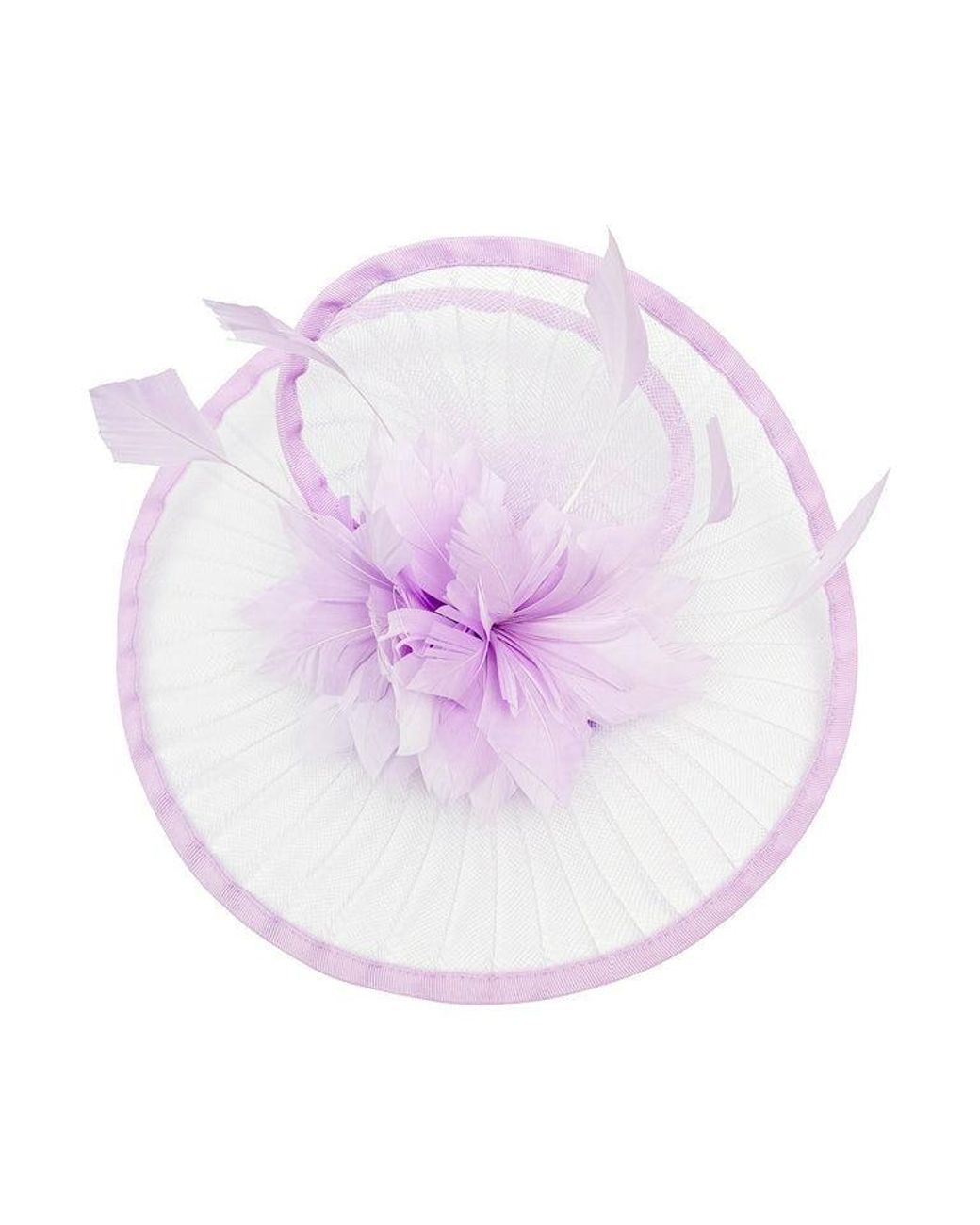 SVNX Pink Spiral Circular Brim Fascinator With Feathers Burst