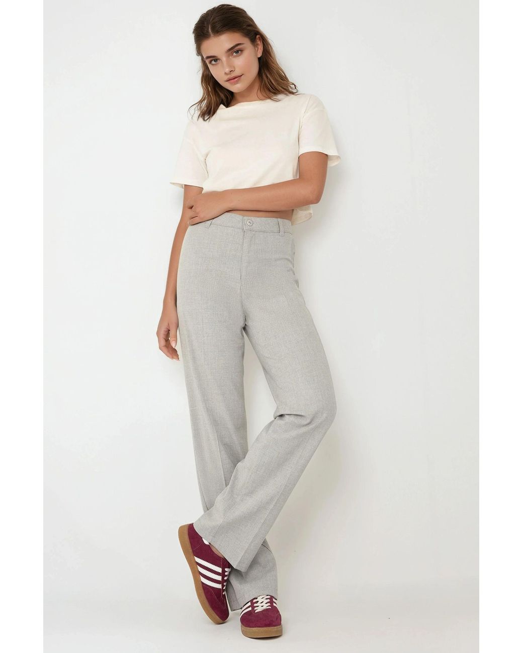 Hiccup Gray High Waist Straight Leg Pants