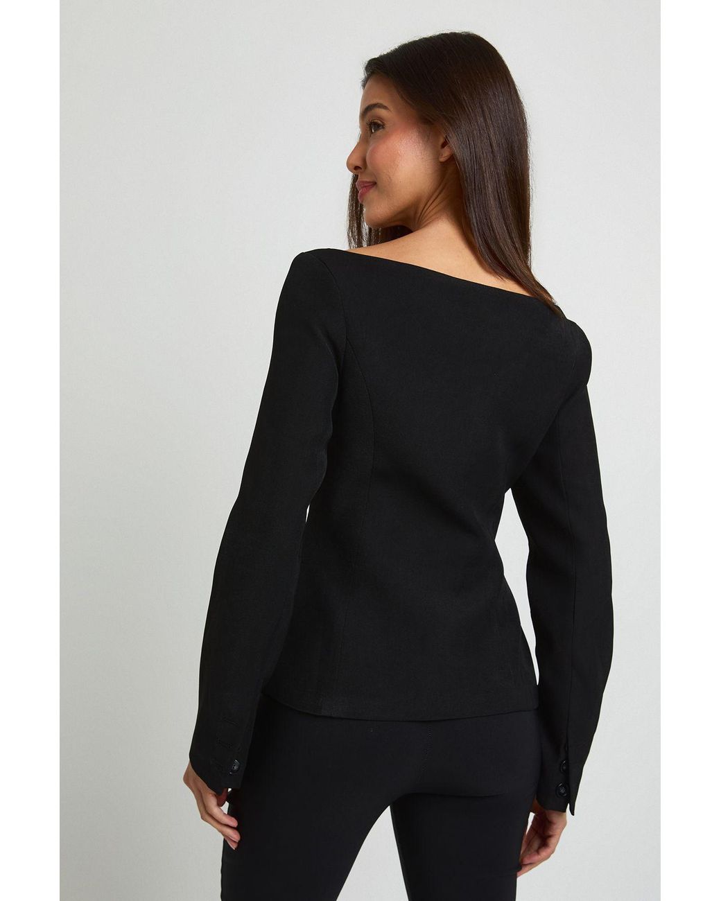 Boohoo Black Off The Shoulder Cinched Fitted Blazer
