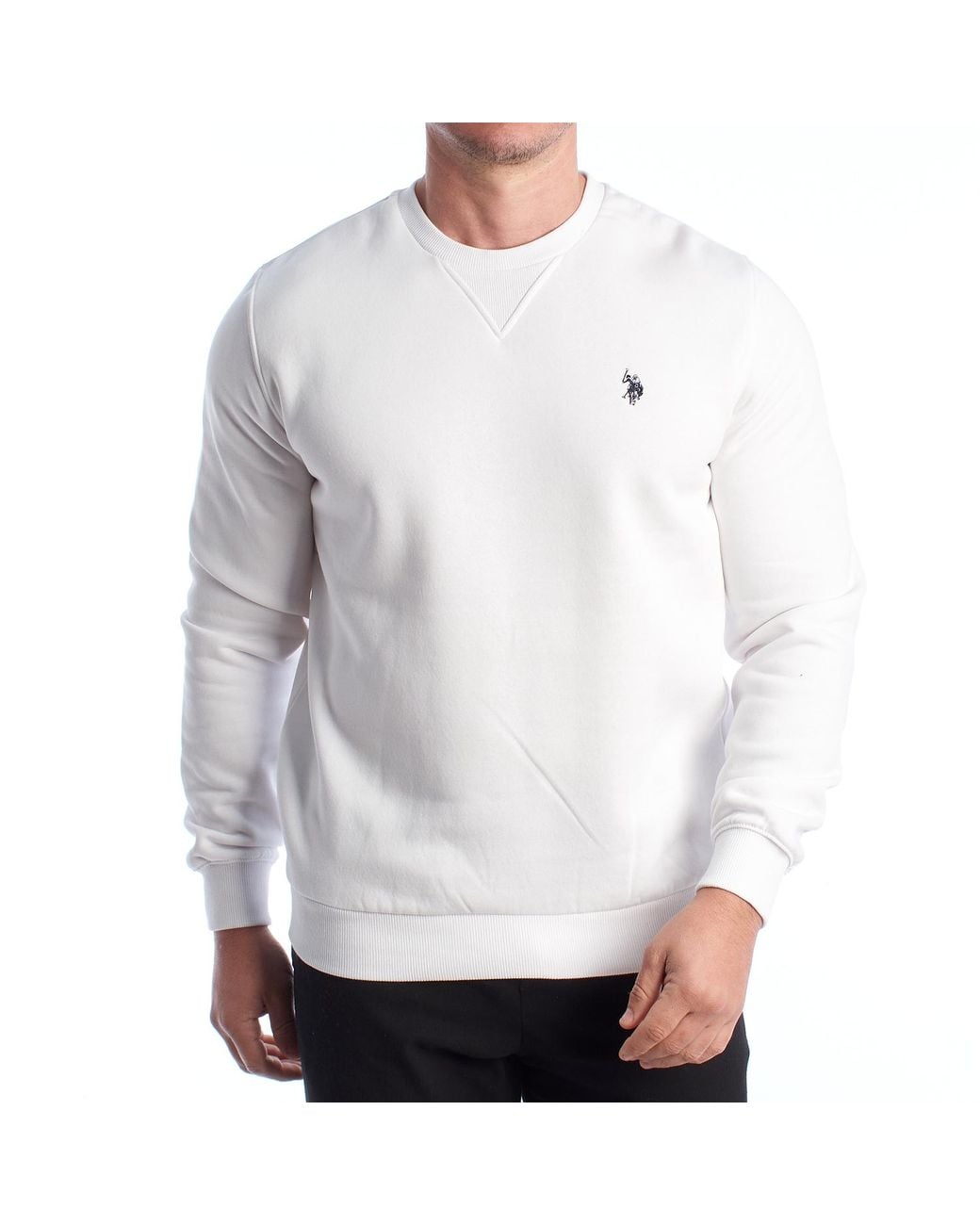 U.S. POLO ASSN. White Fleece Crew Neck Sweatshirt Us42187035 for men