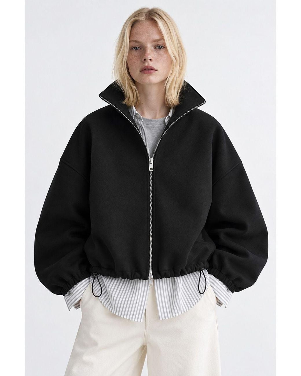 Hiccup Black Scuba Jacket With Drawstring Detail