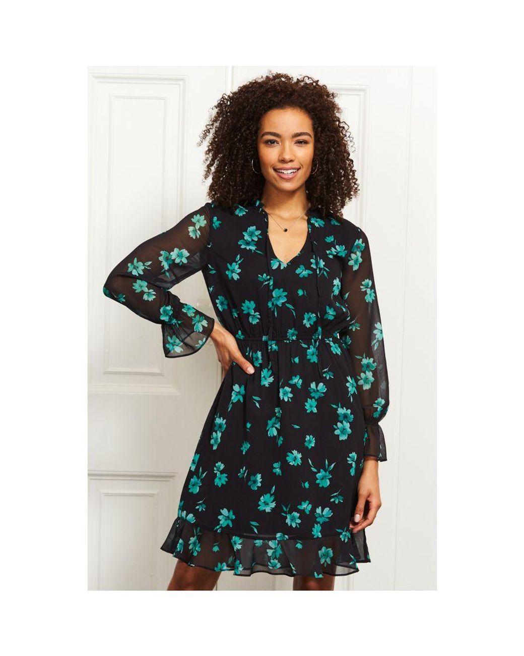 Sosandar Green Print Stretch Waist Dress