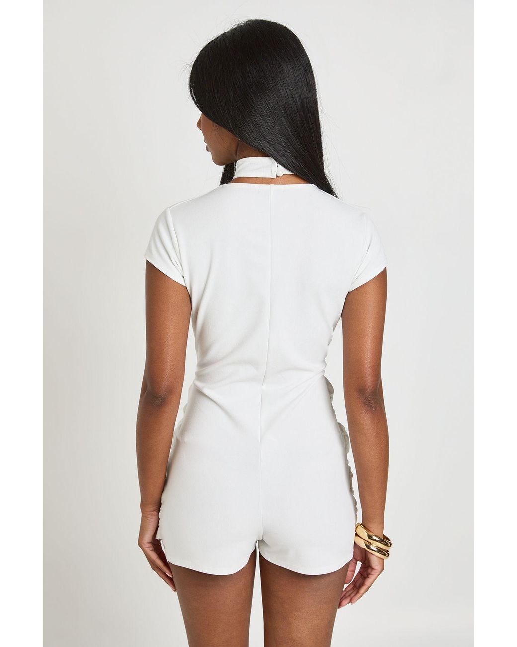Boohoo White Twist Detail Short Sleeve Playsuit
