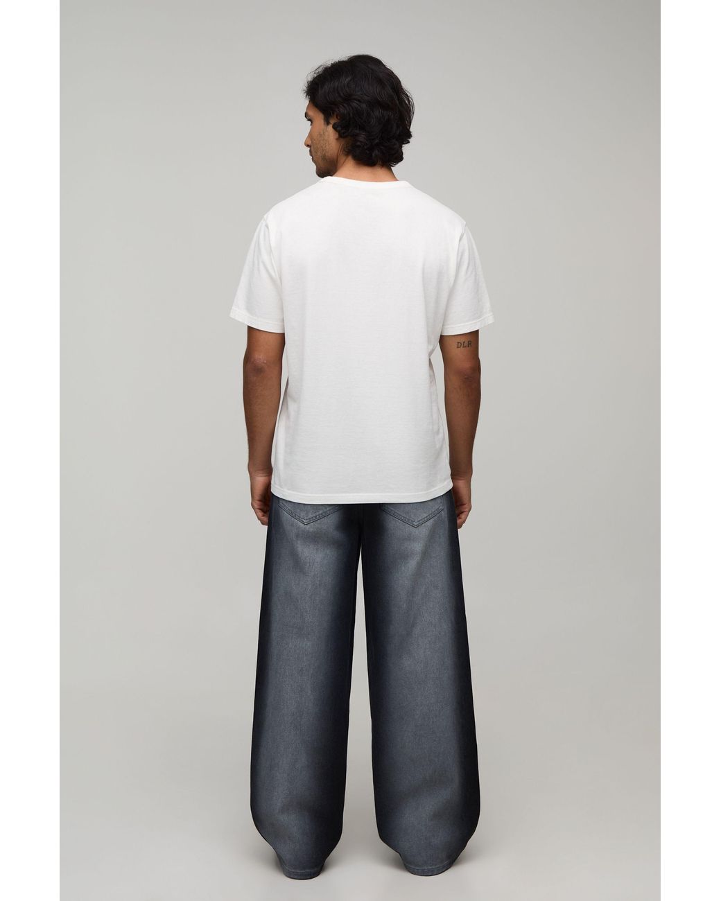 BoohooMAN Black Fade Wash Extreme Distressed Baggy Fit Jeans for men