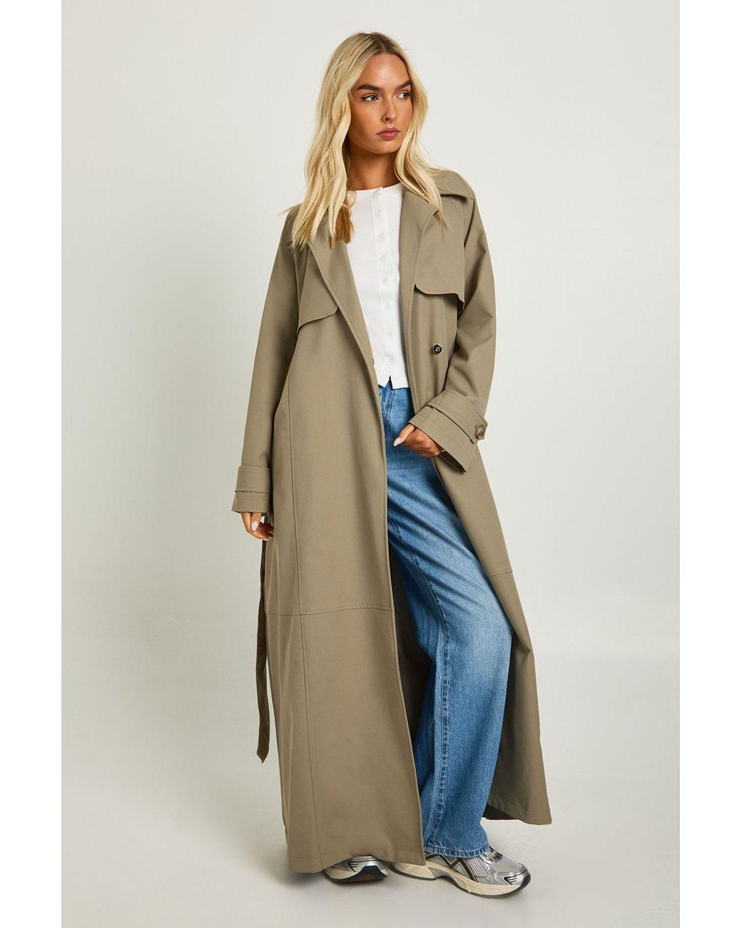Boohoo Natural Maxi Belted Trench Coat