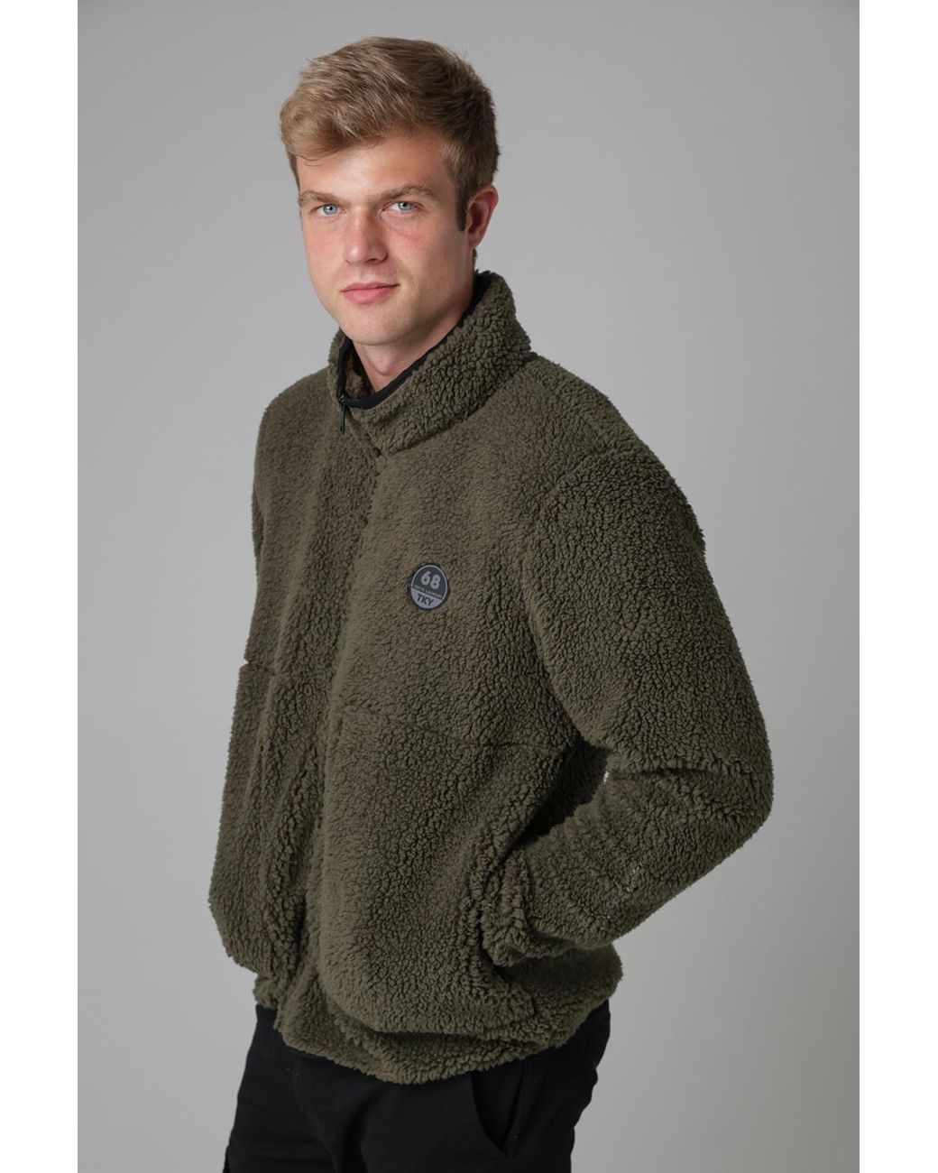 Tokyo Laundry Gray Funnel Neck Sherpa Zip-Through Fleece for men