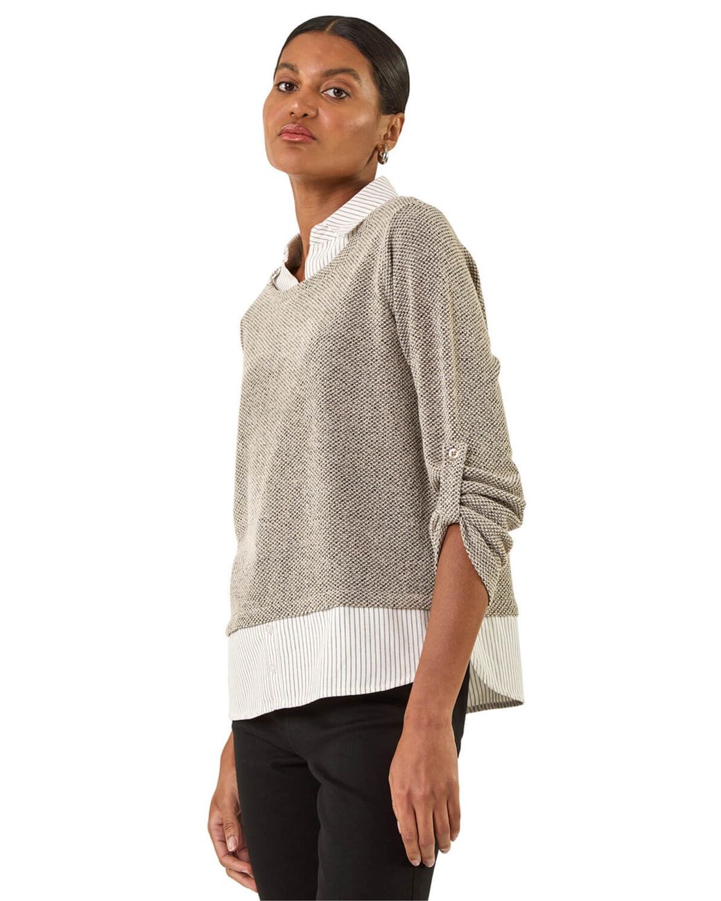 Roman Natural Textured Snit Mock Shirt