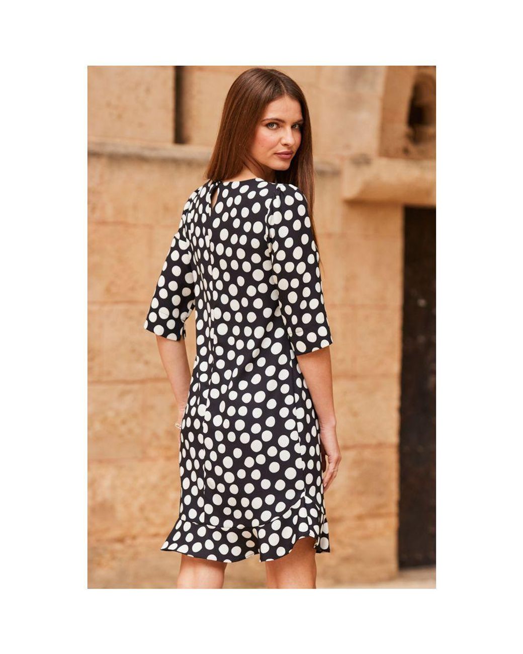 Sosandar Black Spot Print Ruffle Hem Shift Dress