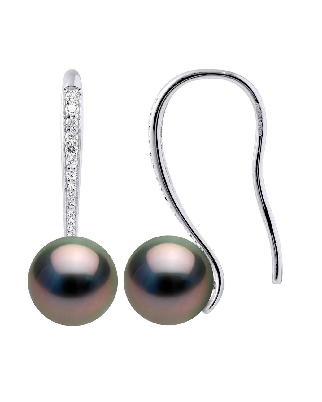 Ateliers Saint Germain White Earrings Real Cultured Tahiti Pearls Round 8-9 Mm Mounted Cubic Zirconia