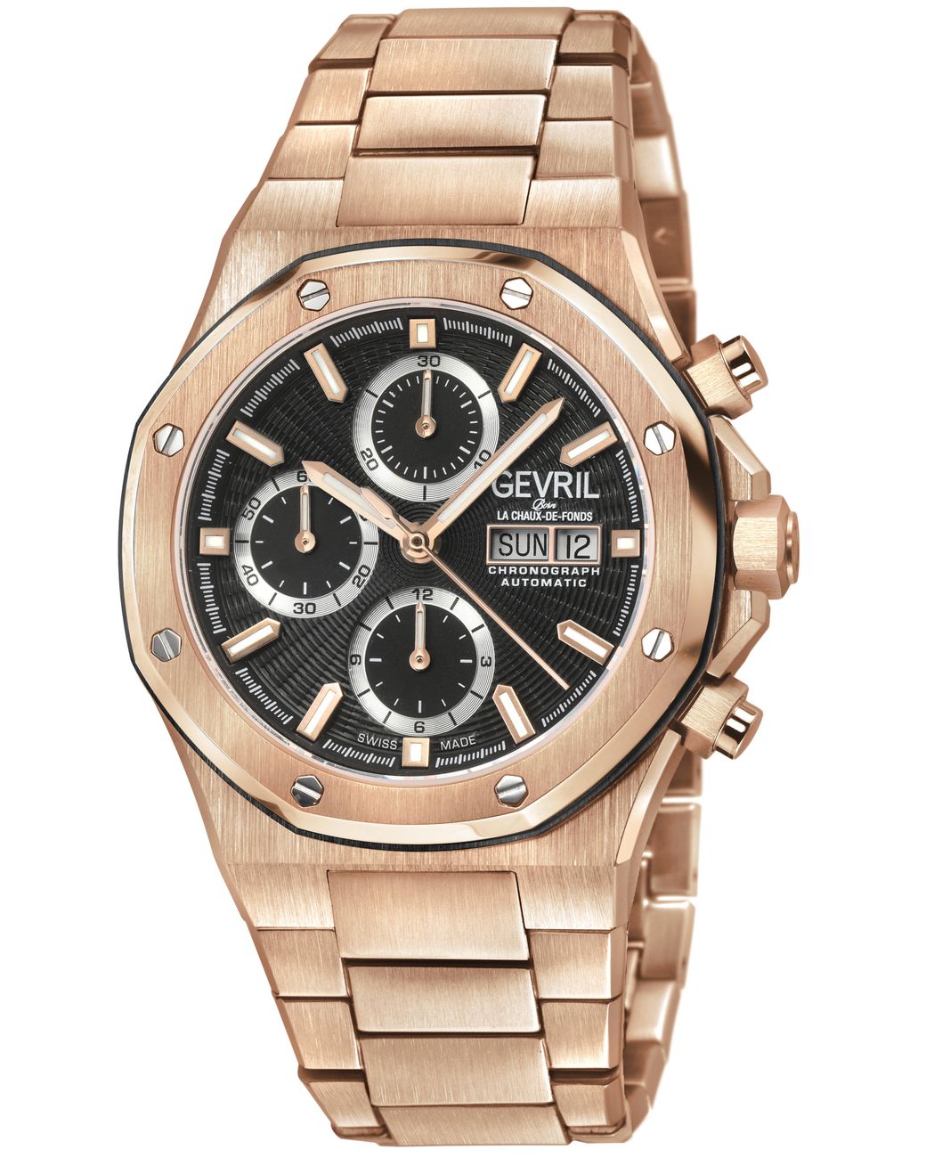Gevril Gray Kingsgate Swiss Made Automatic Chronograph Movement Eta 7750 Dial, Stainless Steel Watch for men