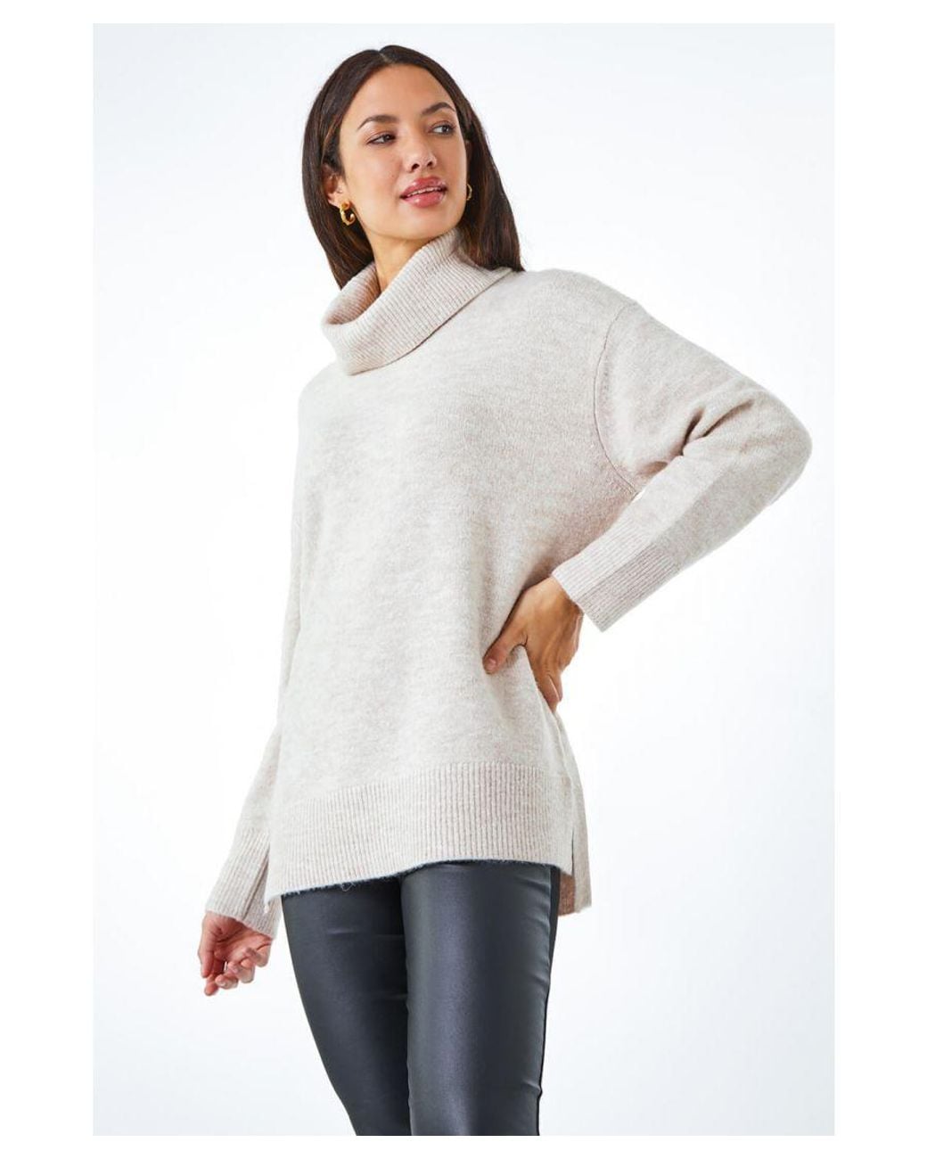 Roman White Roll Neck Knit Jumper