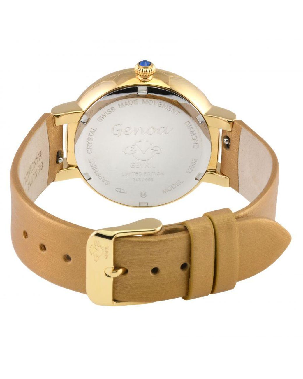 Gv2 Metallic Genoa 12532S Swiss Quartz Mother Of Pearl Diamond Leather Watch Stainless Steel