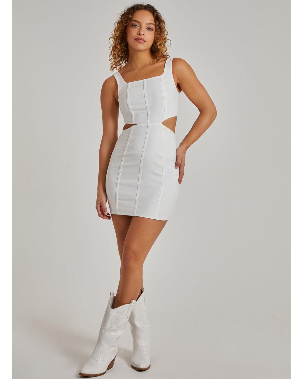 Pink Vanilla White Cut Out Square Neck Mini Dress