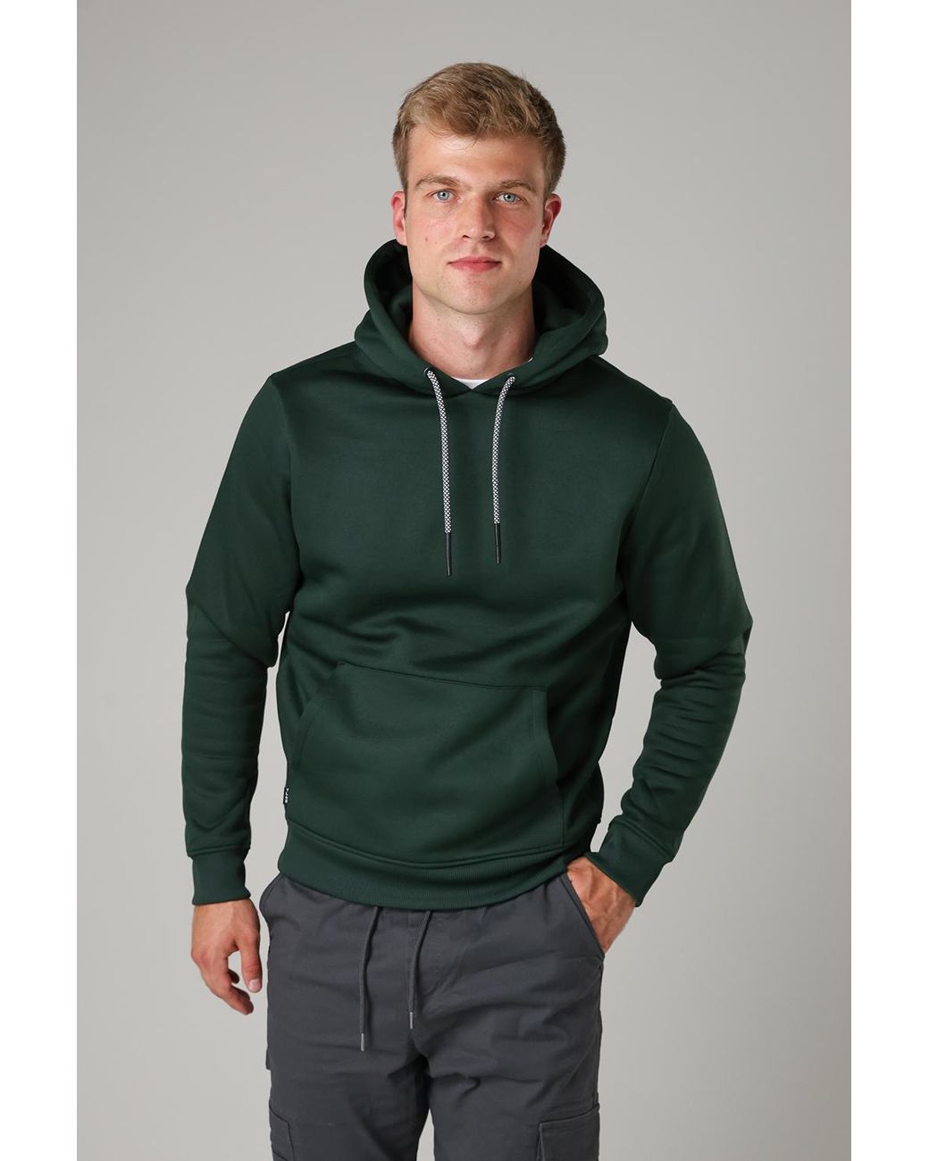 Tokyo Laundry Green Brushed Back Fleece Drawcord Hoody for men