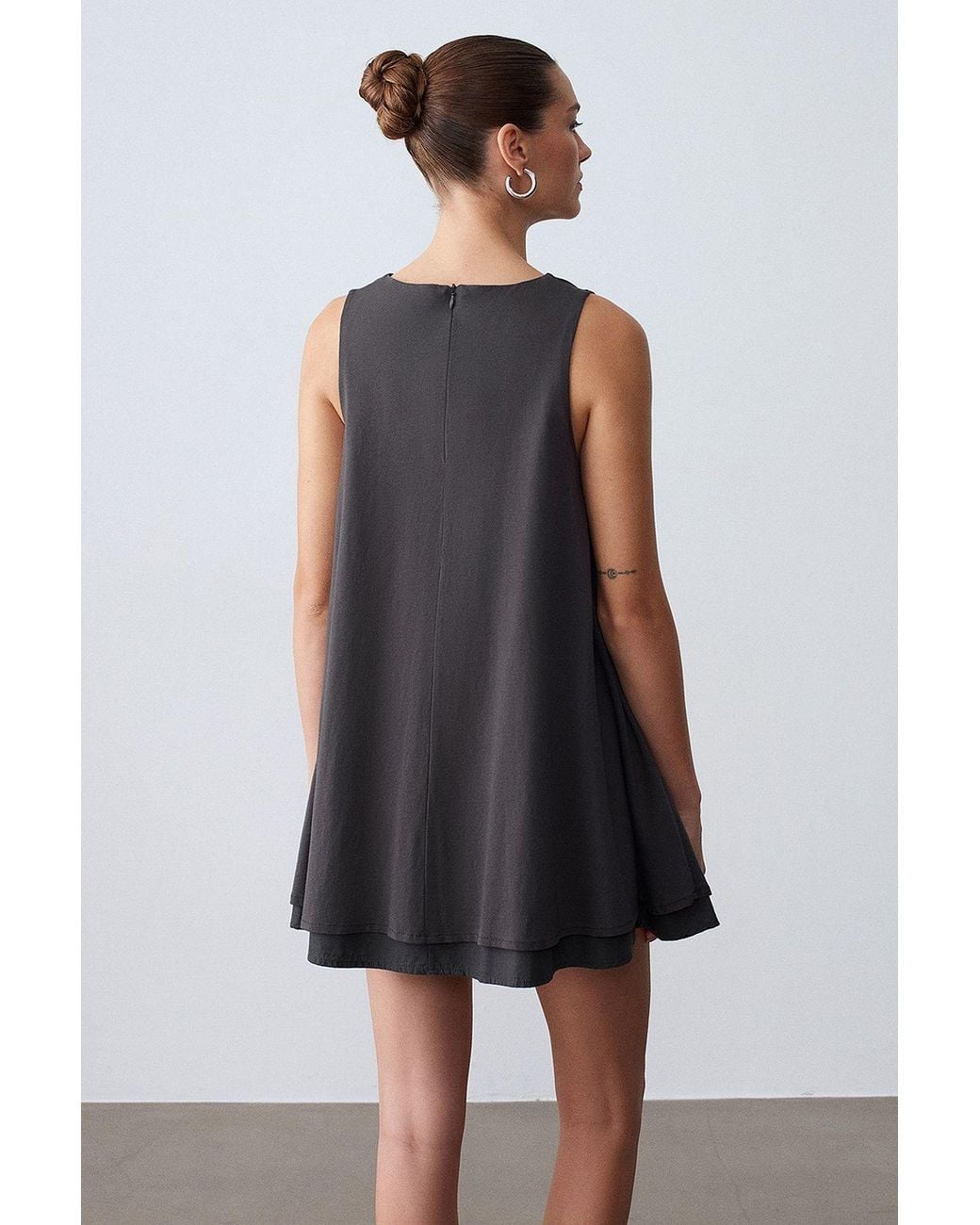 Dilvin White Cotton Poplin Sleeveless Mini Shift Dress