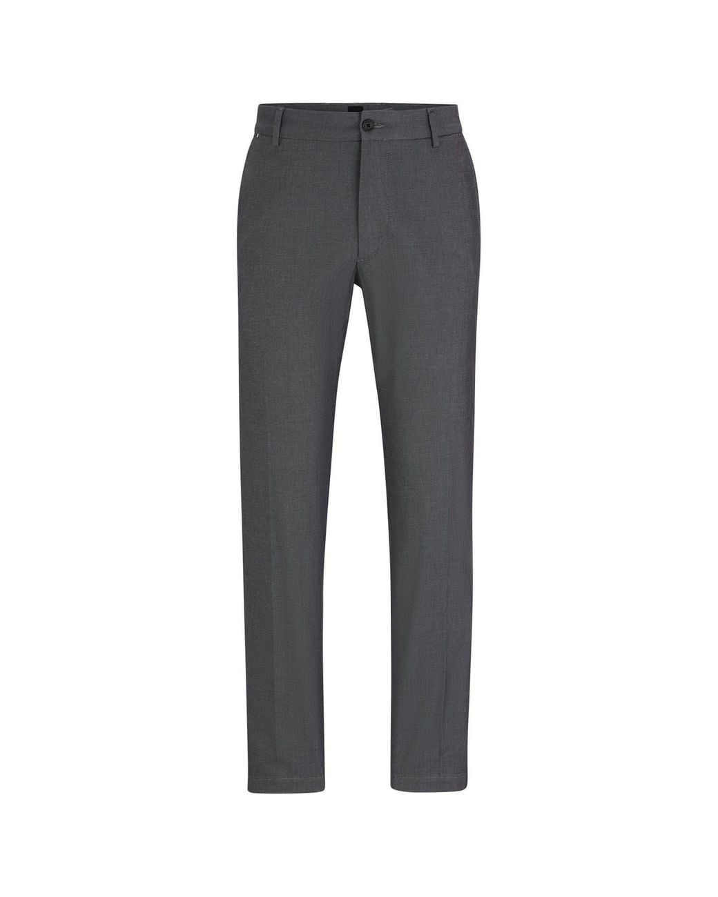 Boss Gray Kane Solid Patterned Straight Trousers for men