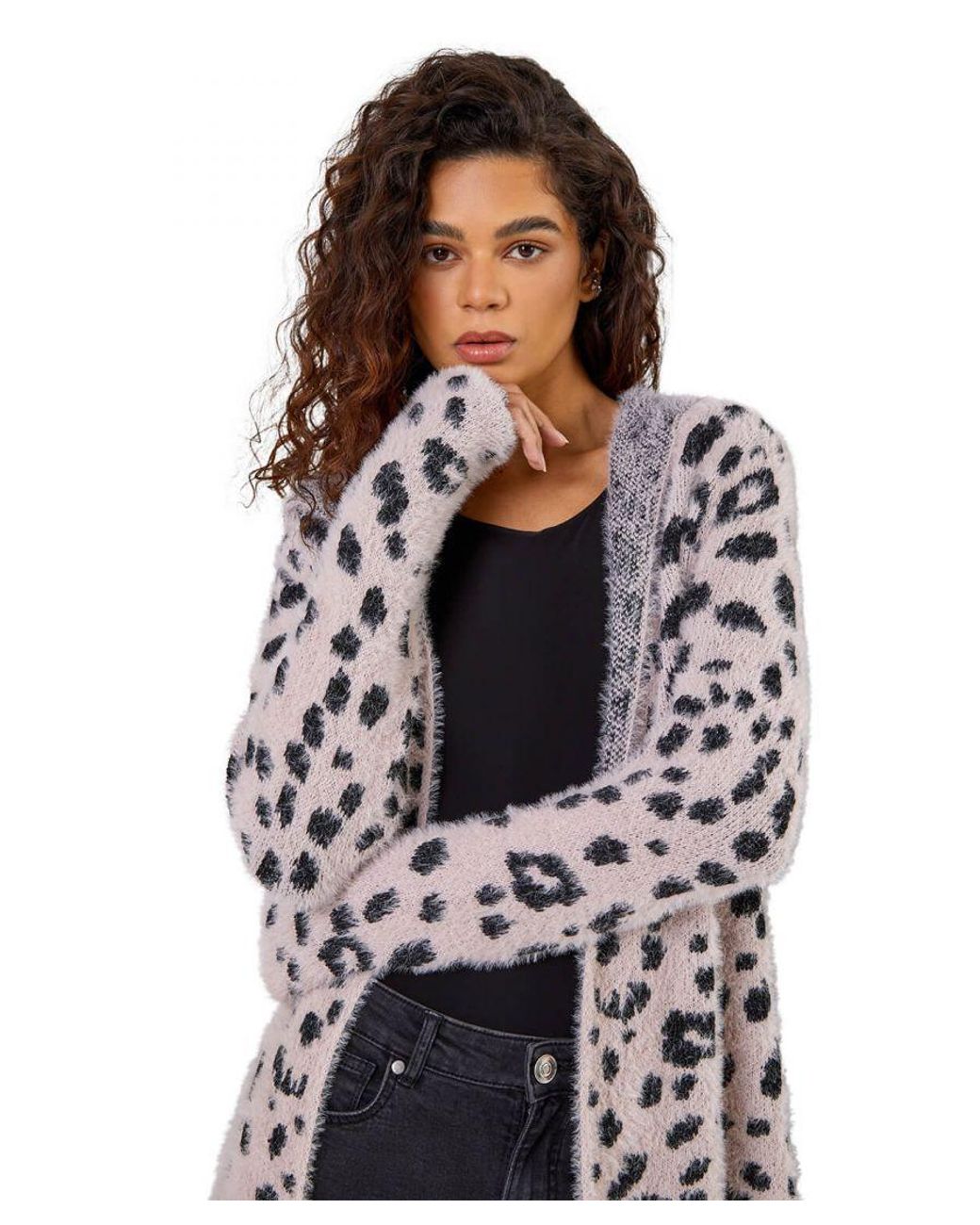 Fluffy leopard top print cardigan