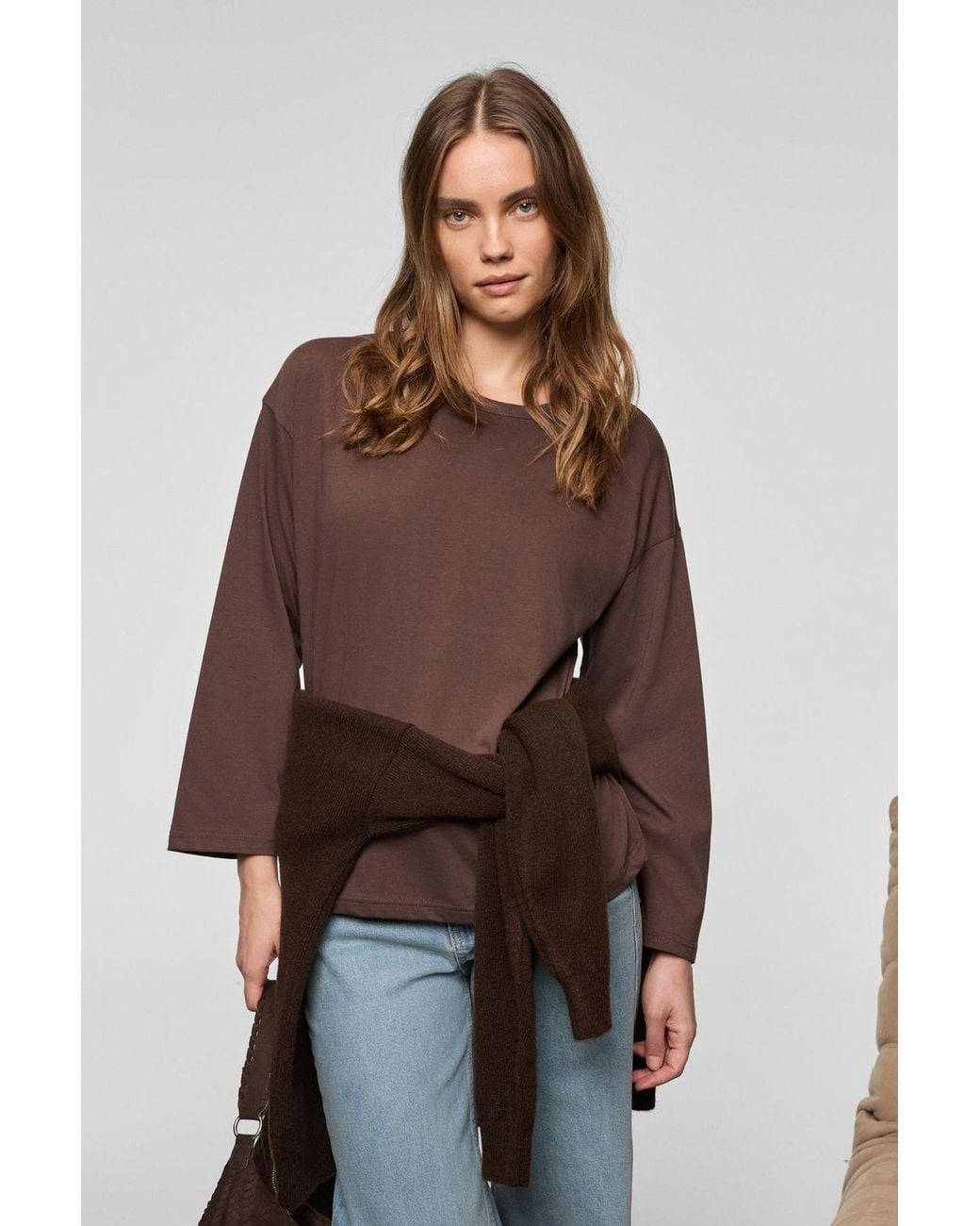 Grimelange Brown Oversized Crew Neck T-Shirt
