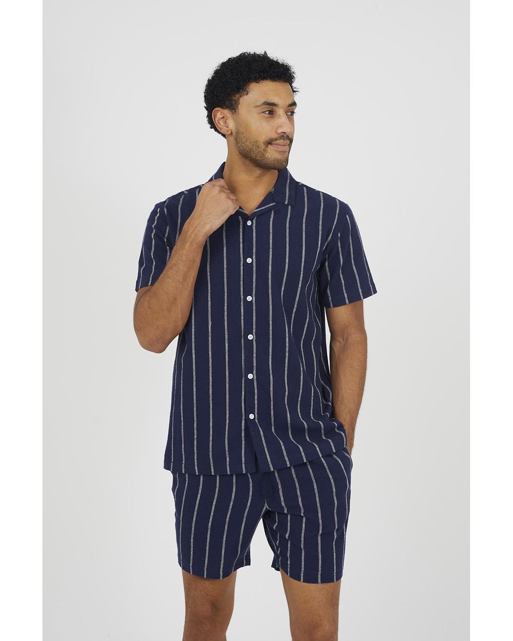Brave Soul Blue Striped Drawcord Shorts for men