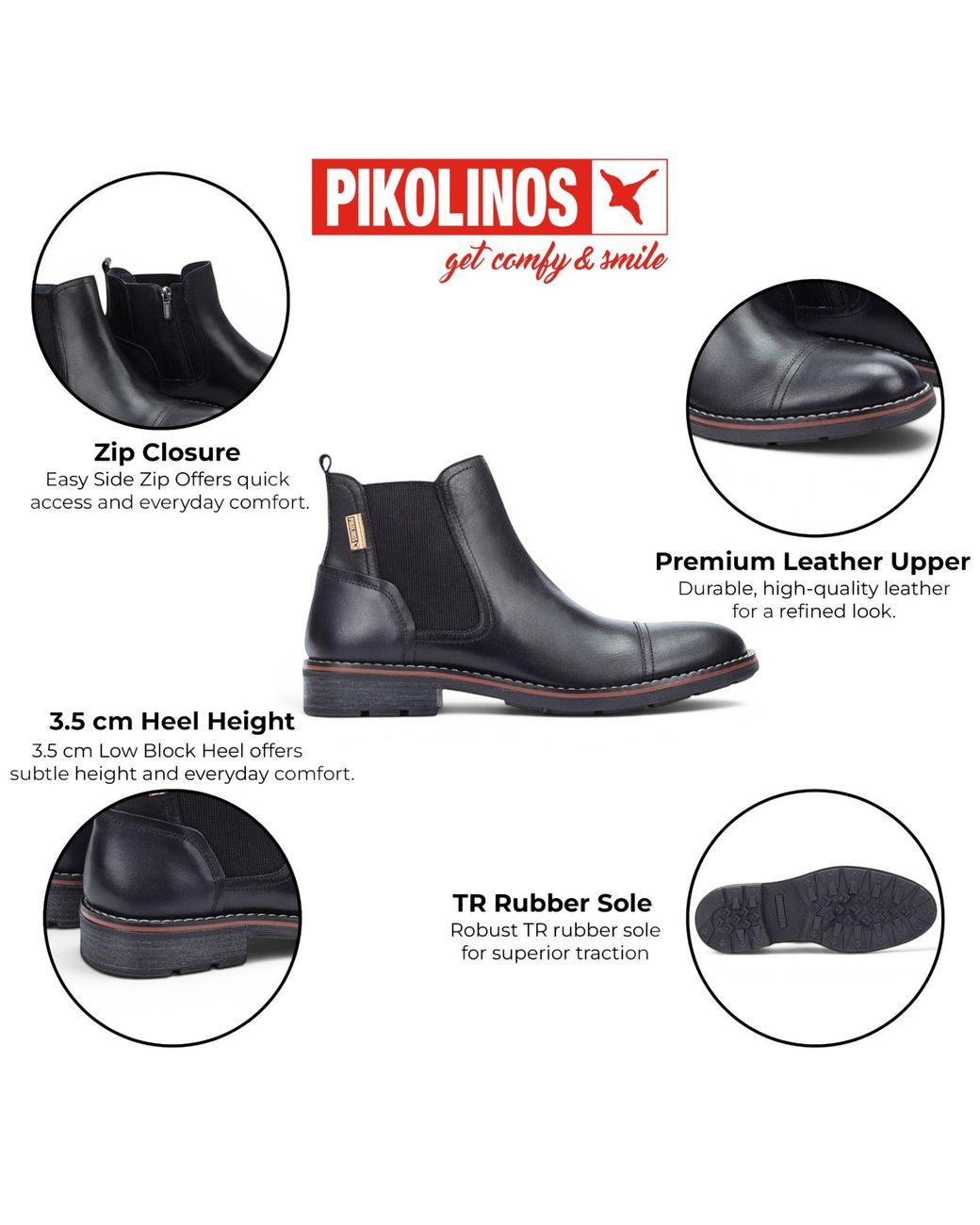 Pikolinos Black Leather Zip Chelsea Ankle Boots for men