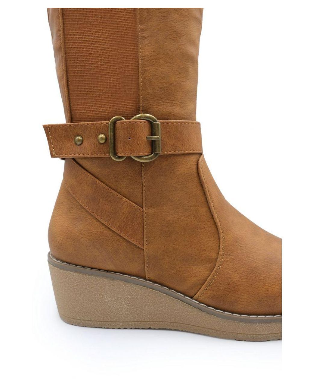 Where's That From Brown Wheres 'Ayleen' Wide Calf Wedge Heel Knee High Boots With Elastic Panel