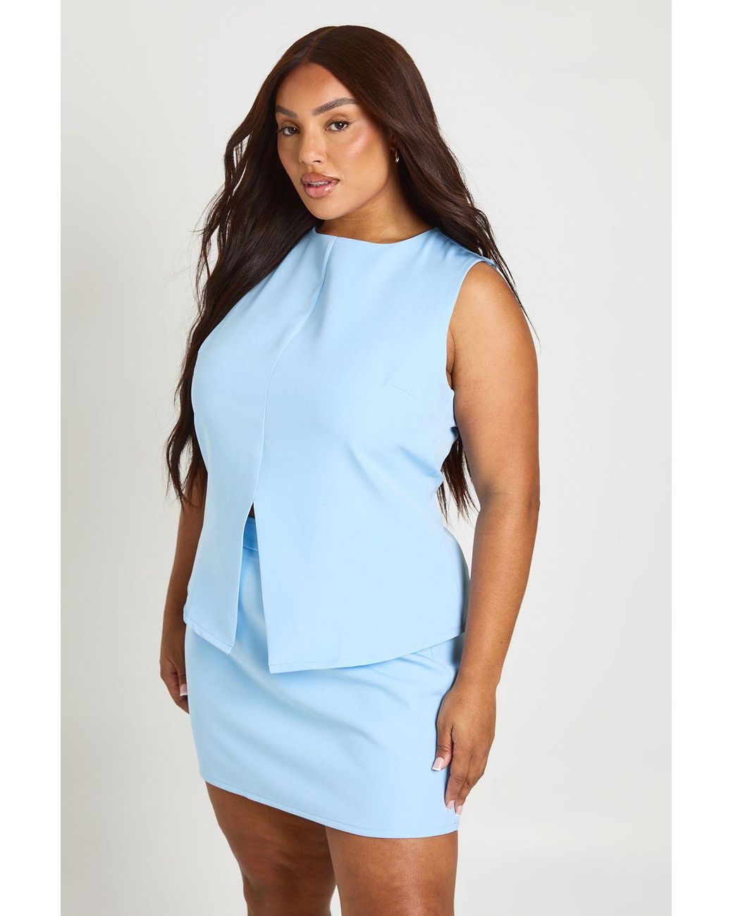 Boohoo Blue Plus Tailored Mini Skirt