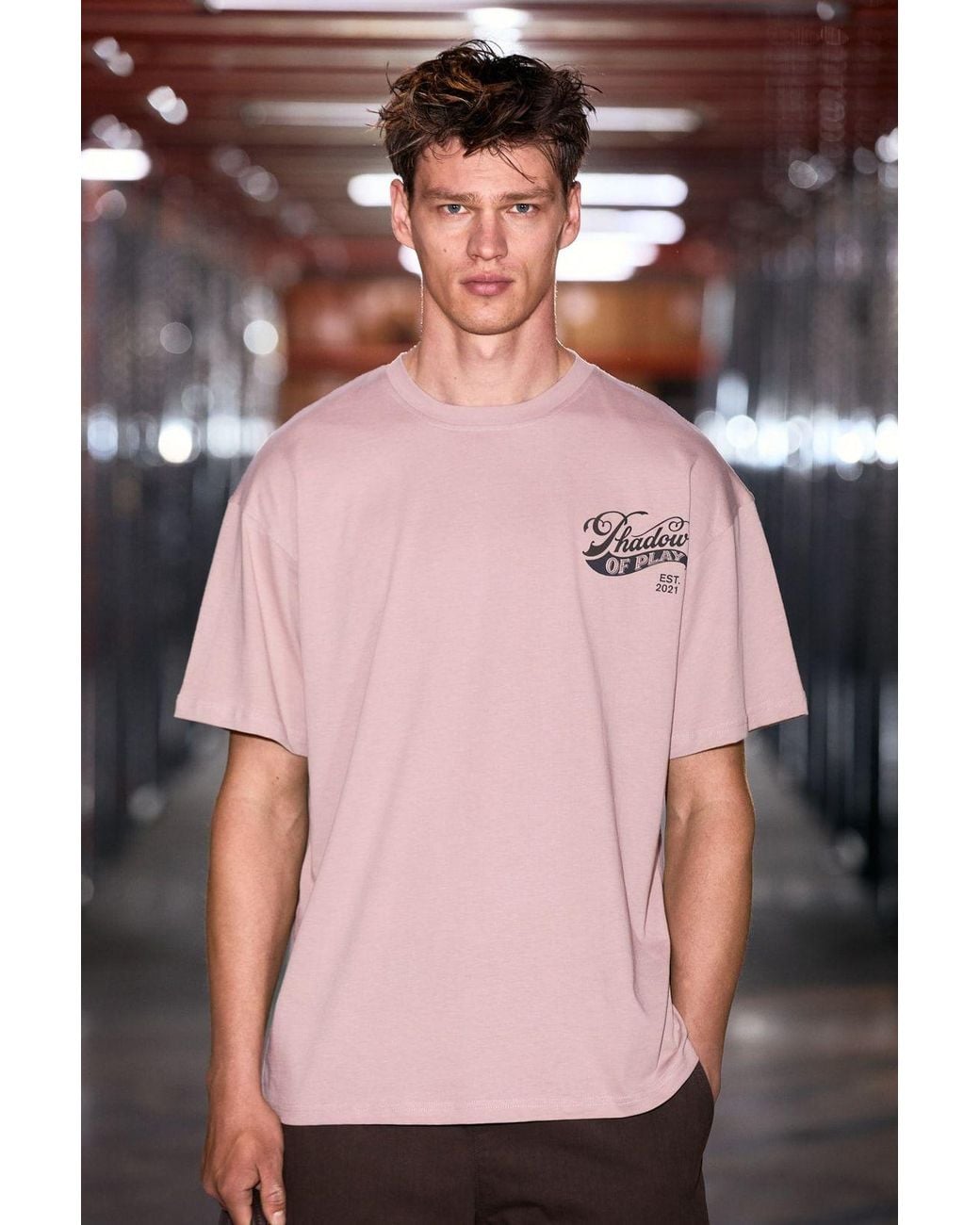 Grimelange Pink Crew Neck Printed T-Shirt for men