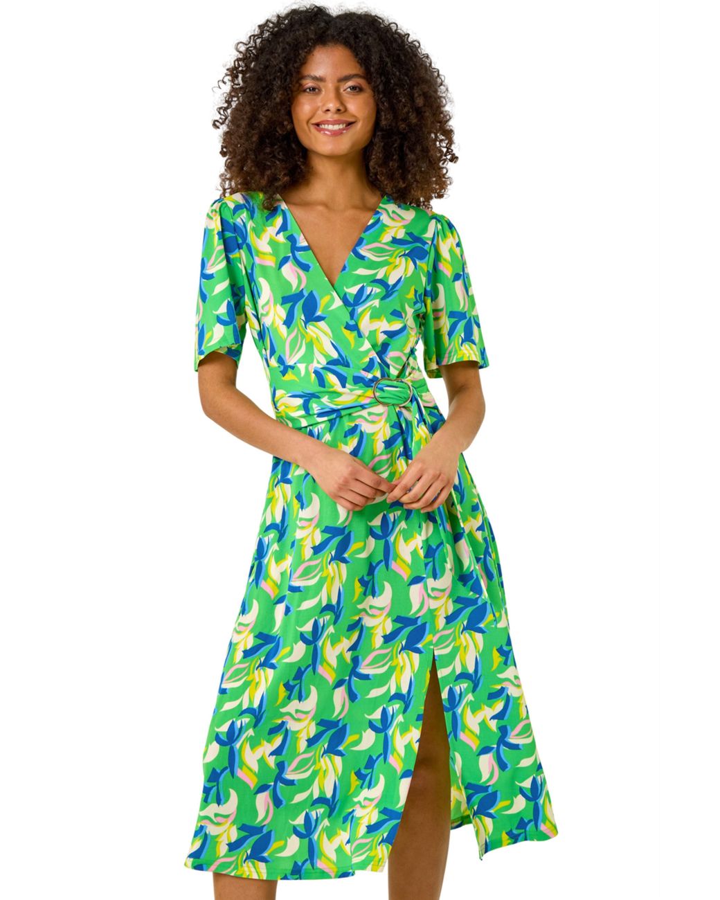 D.u.s.k Green Leaf Print Midi Dress