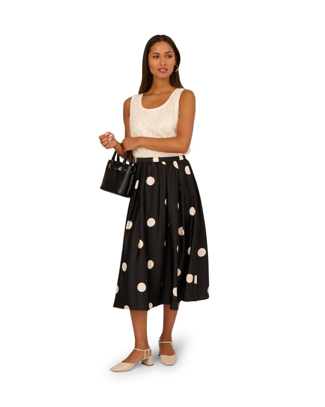 Adrianna Papell White Pull On Pleated Skirt
