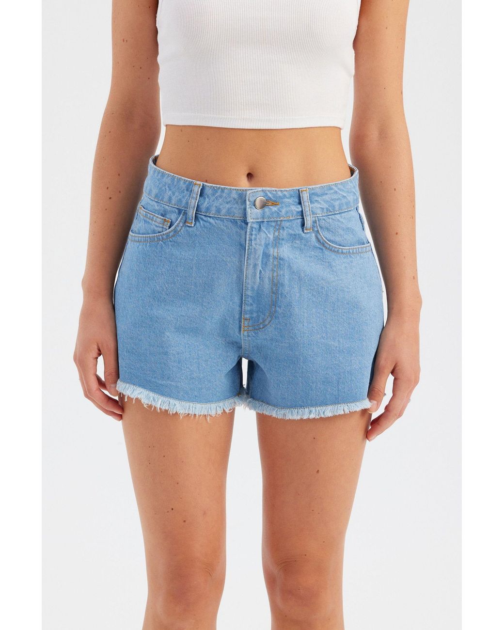 Hiccup Blue Denim Solid High Waist Shorts